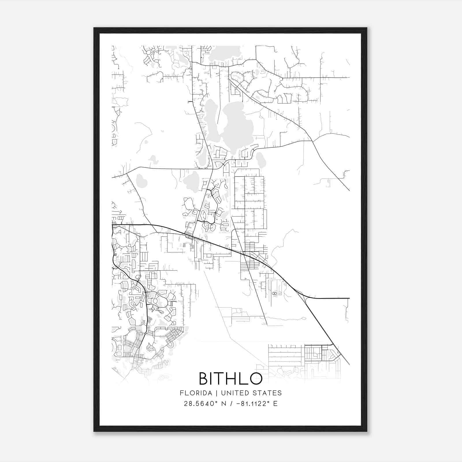 Bithlo Florida Map Poster, Modern Home Decor Wall Art Print