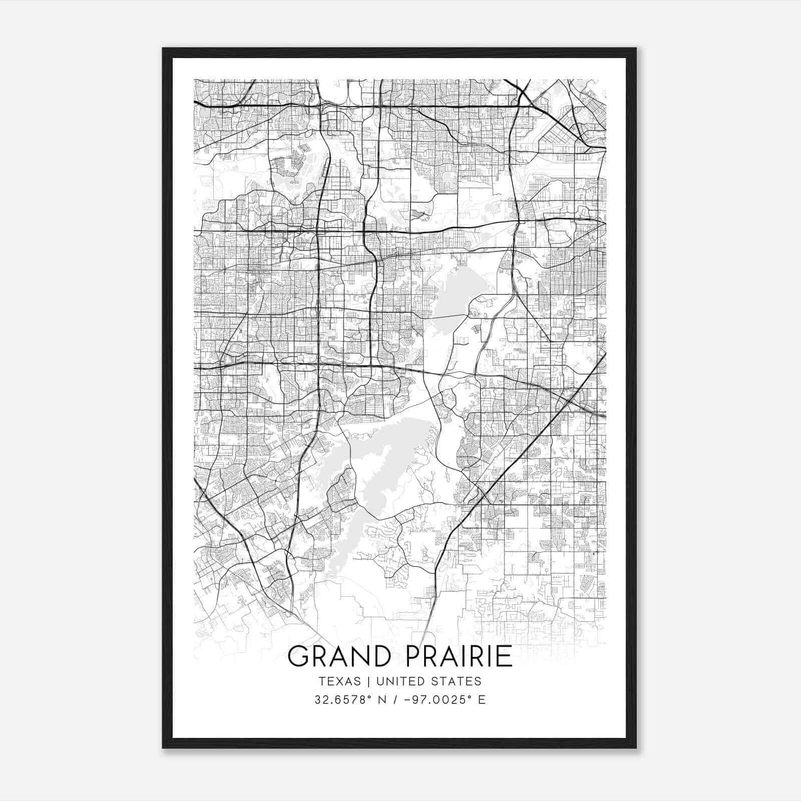 Grand Prairie Texas Map Poster, Modern Home Decor Wall Art Print