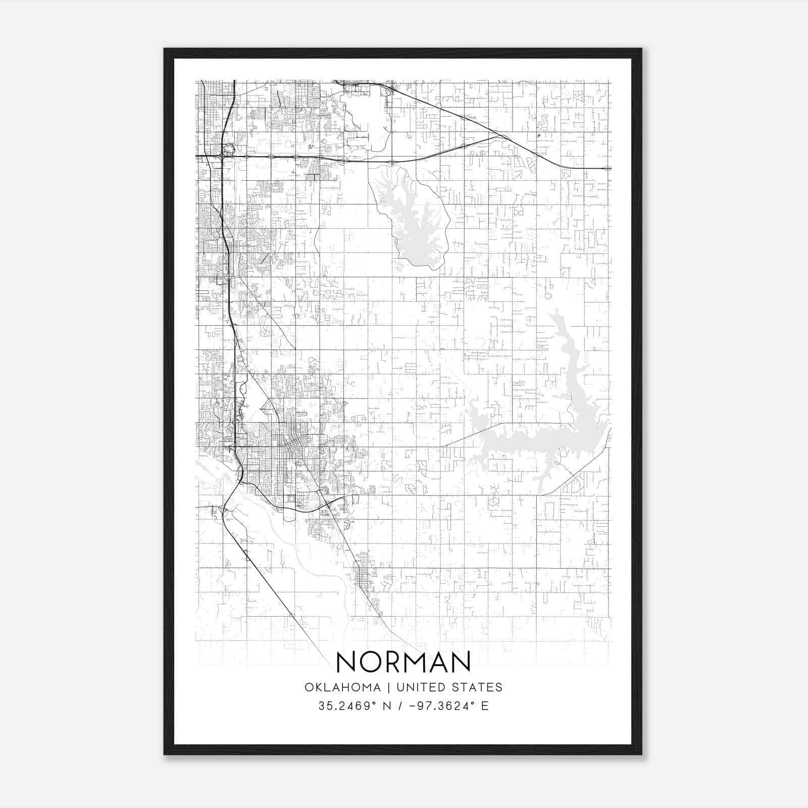 Norman Oklahoma Map Poster, Modern Home Decor Wall Art Print