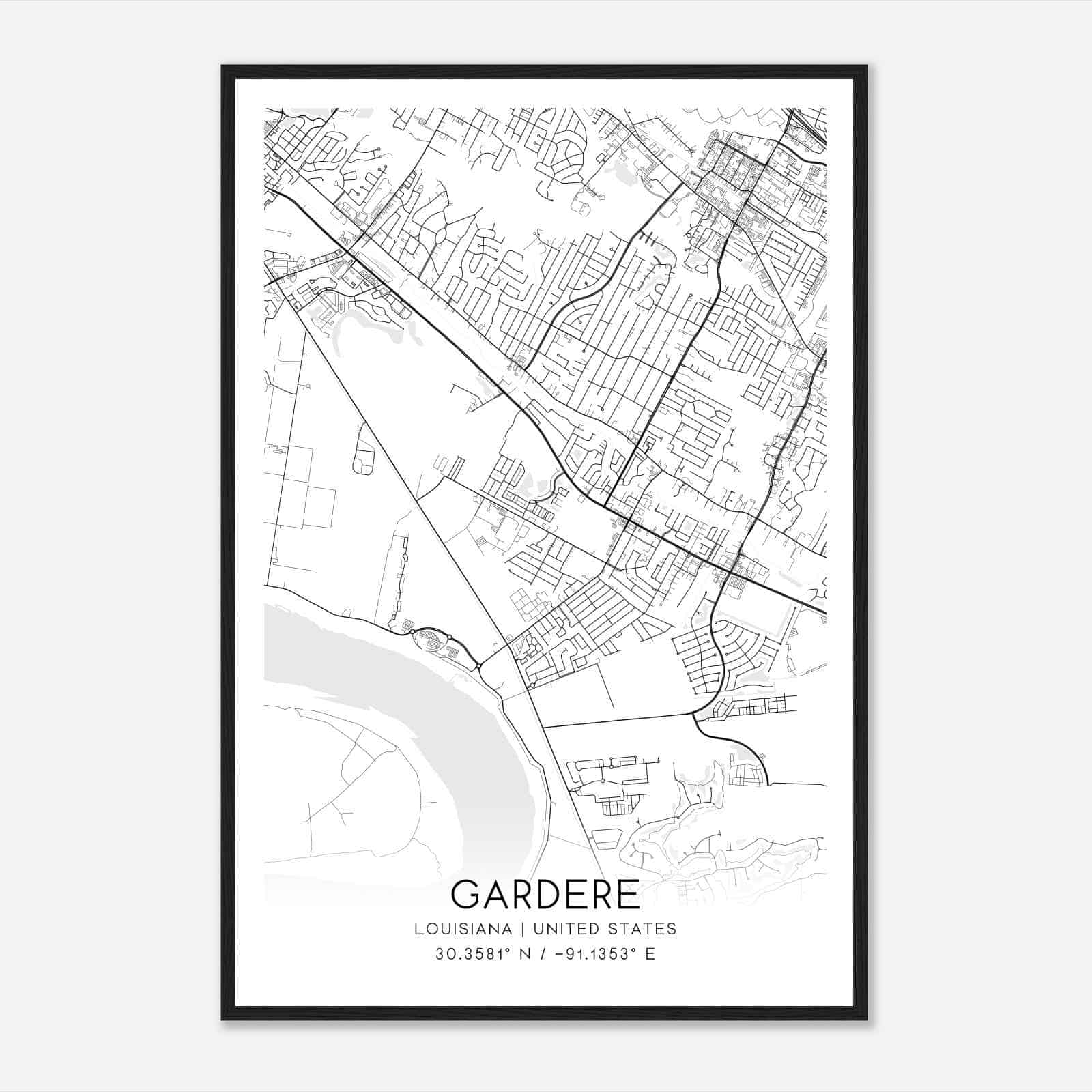 Gardere Louisiana Map Poster, Modern Home Decor Wall Art Print