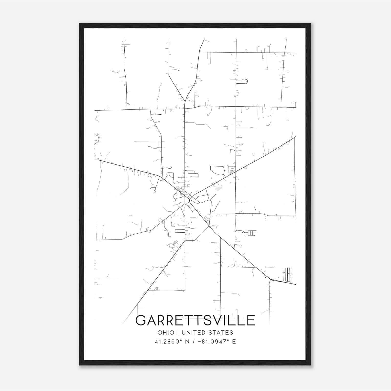 Garrettsville Ohio Map Poster, Modern Home Decor Wall Art Print