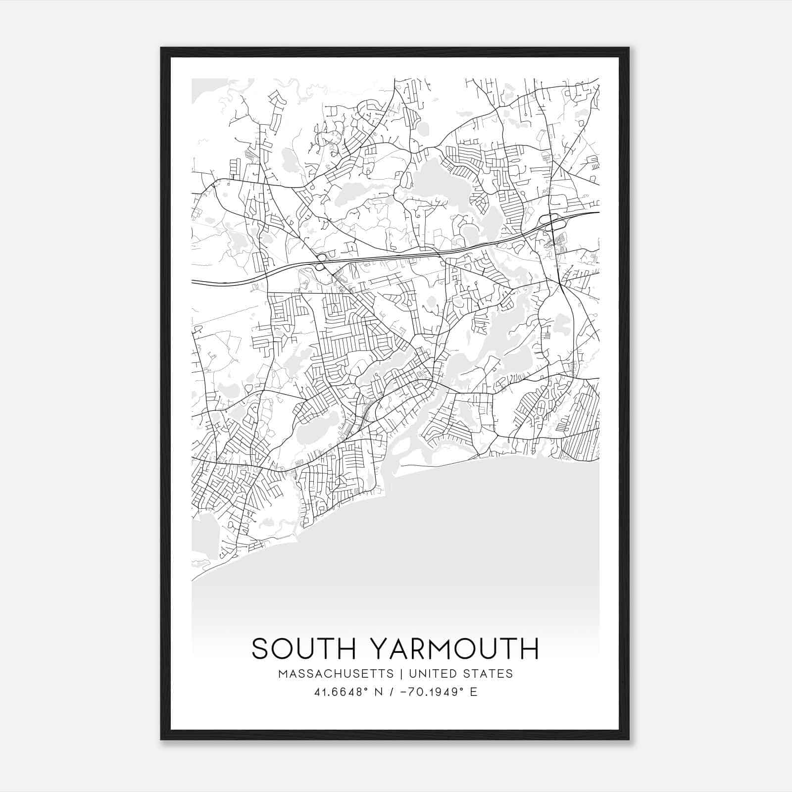 South Yarmouth Massachusetts Map Poster, Modern Home Decor Wall Art Print