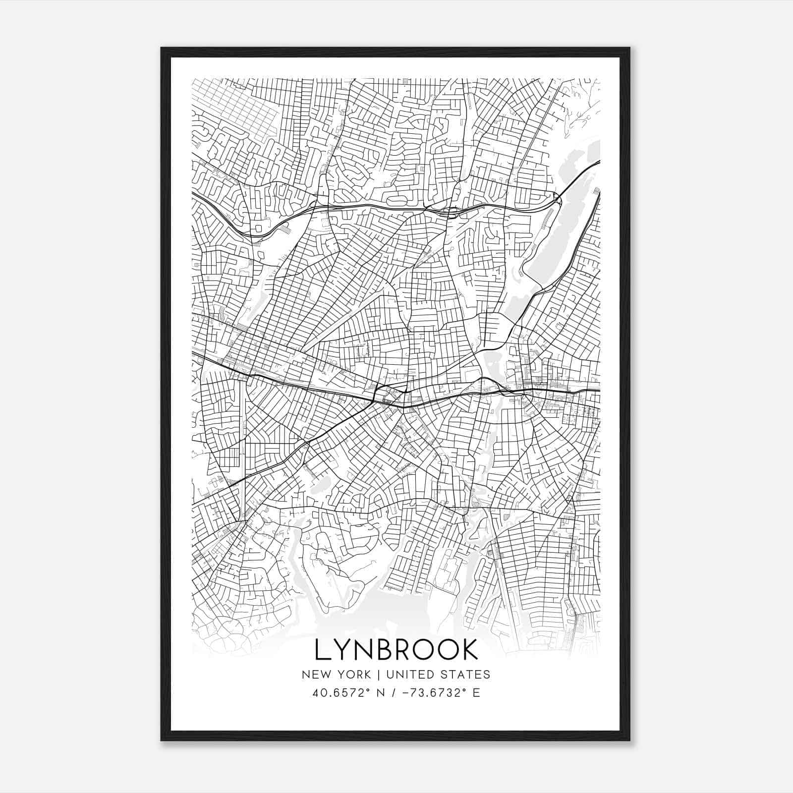 Lynbrook New York Map Poster, Modern Home Decor Wall Art Print
