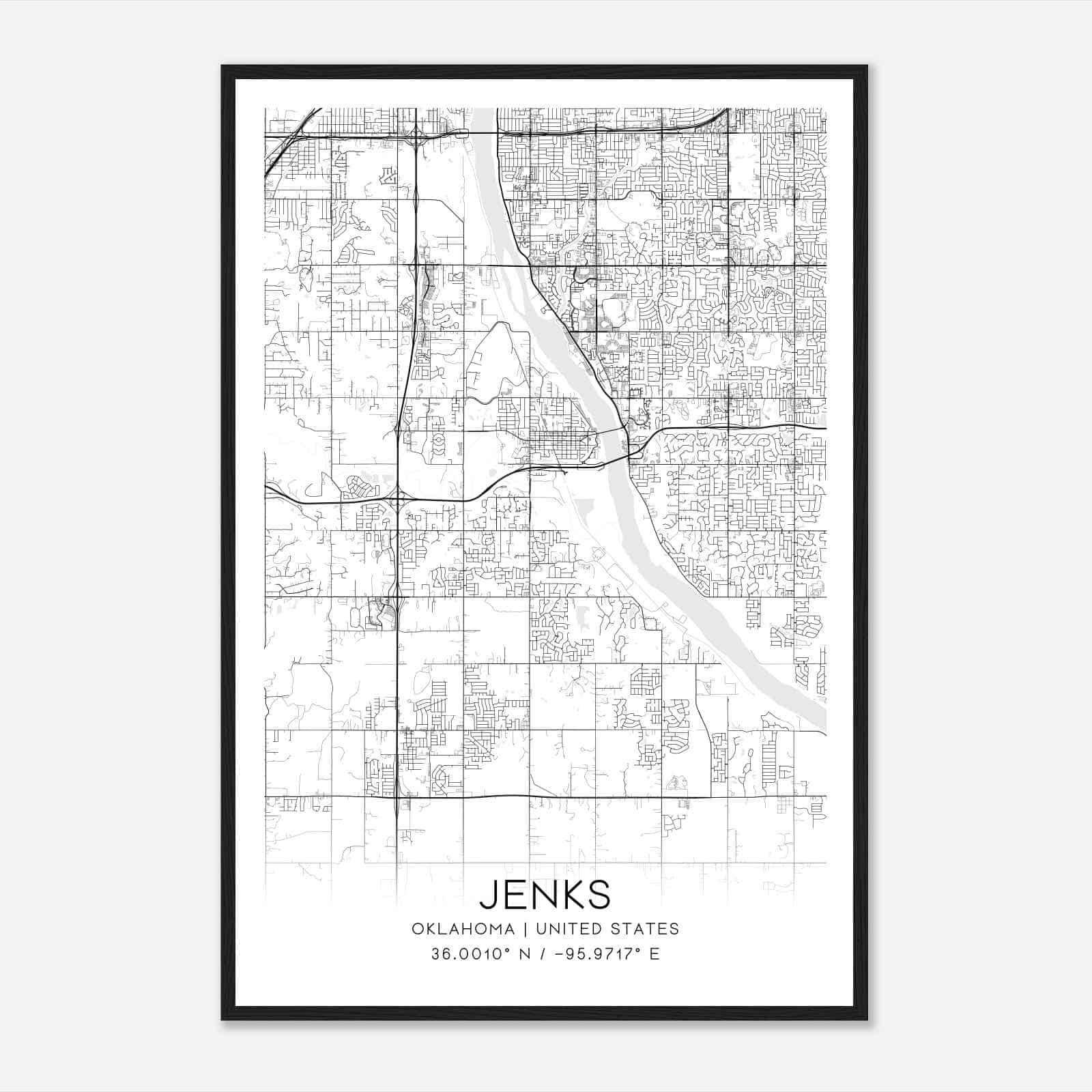 Jenks Oklahoma Map Poster, Modern Home Decor Wall Art Print