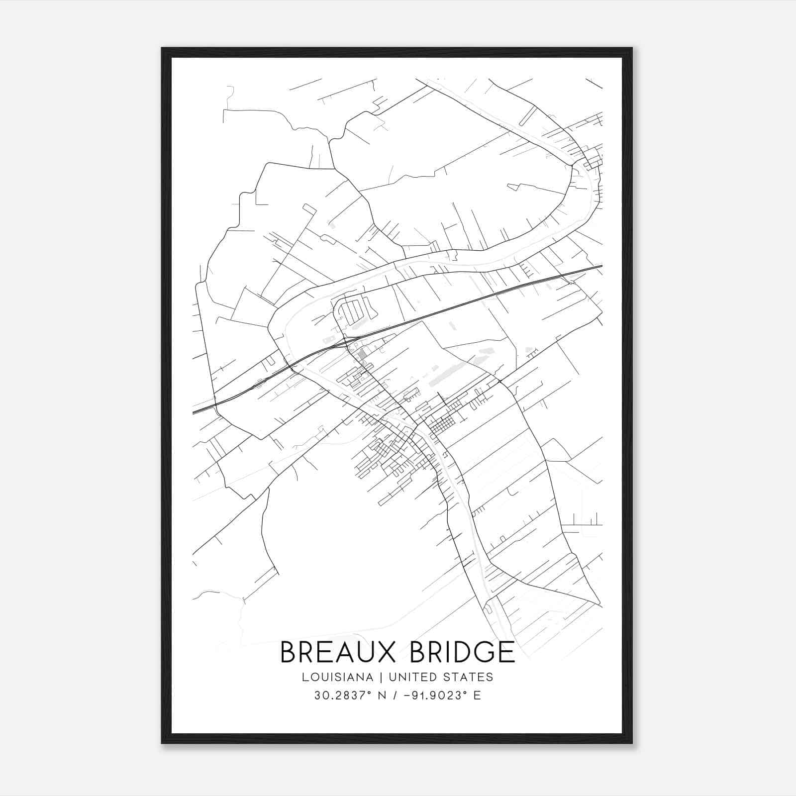 Breaux Bridge Louisiana Map Poster, Modern Home Decor Wall Art Print