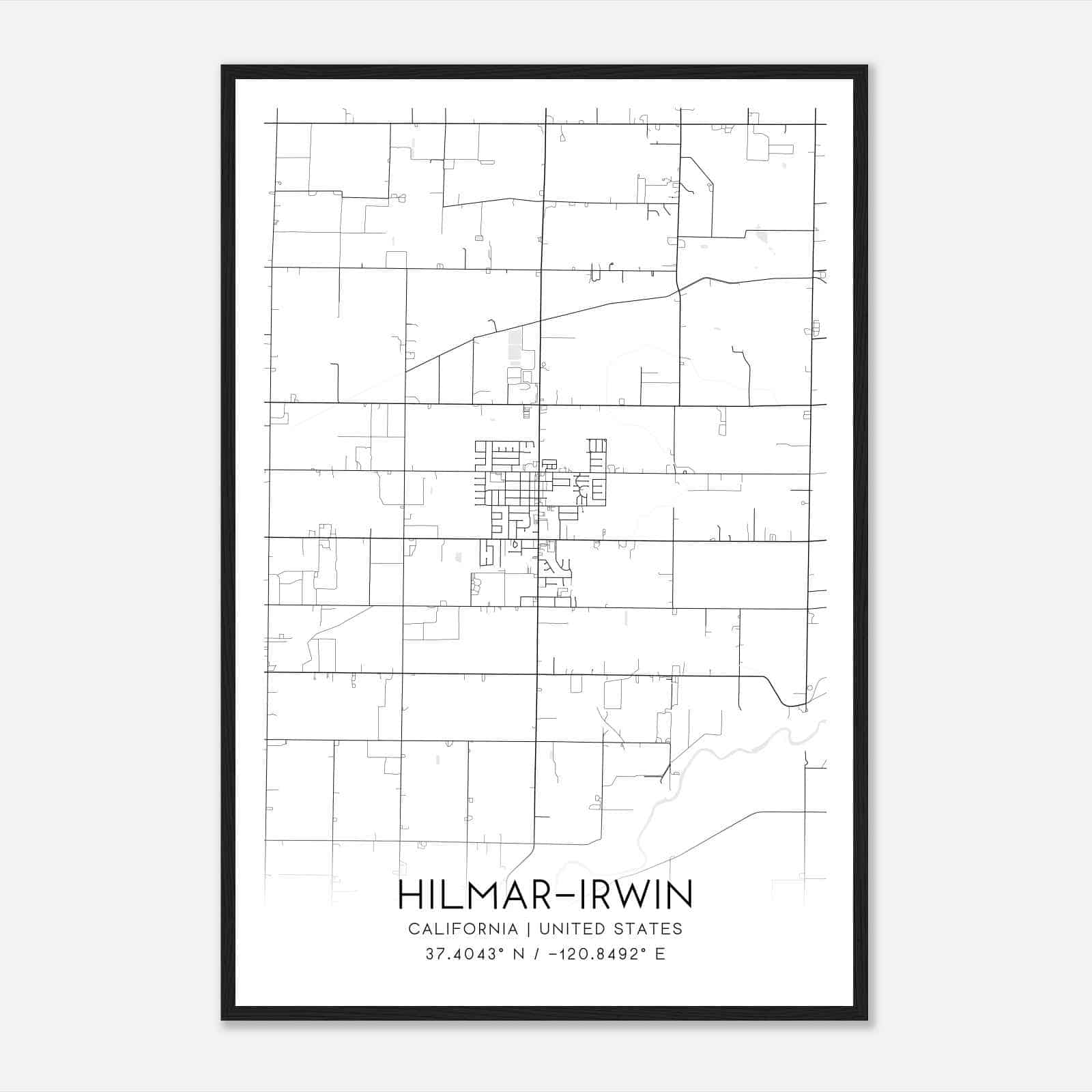 Hilmar-Irwin California Map Poster, Modern Home Decor Wall Art Print
