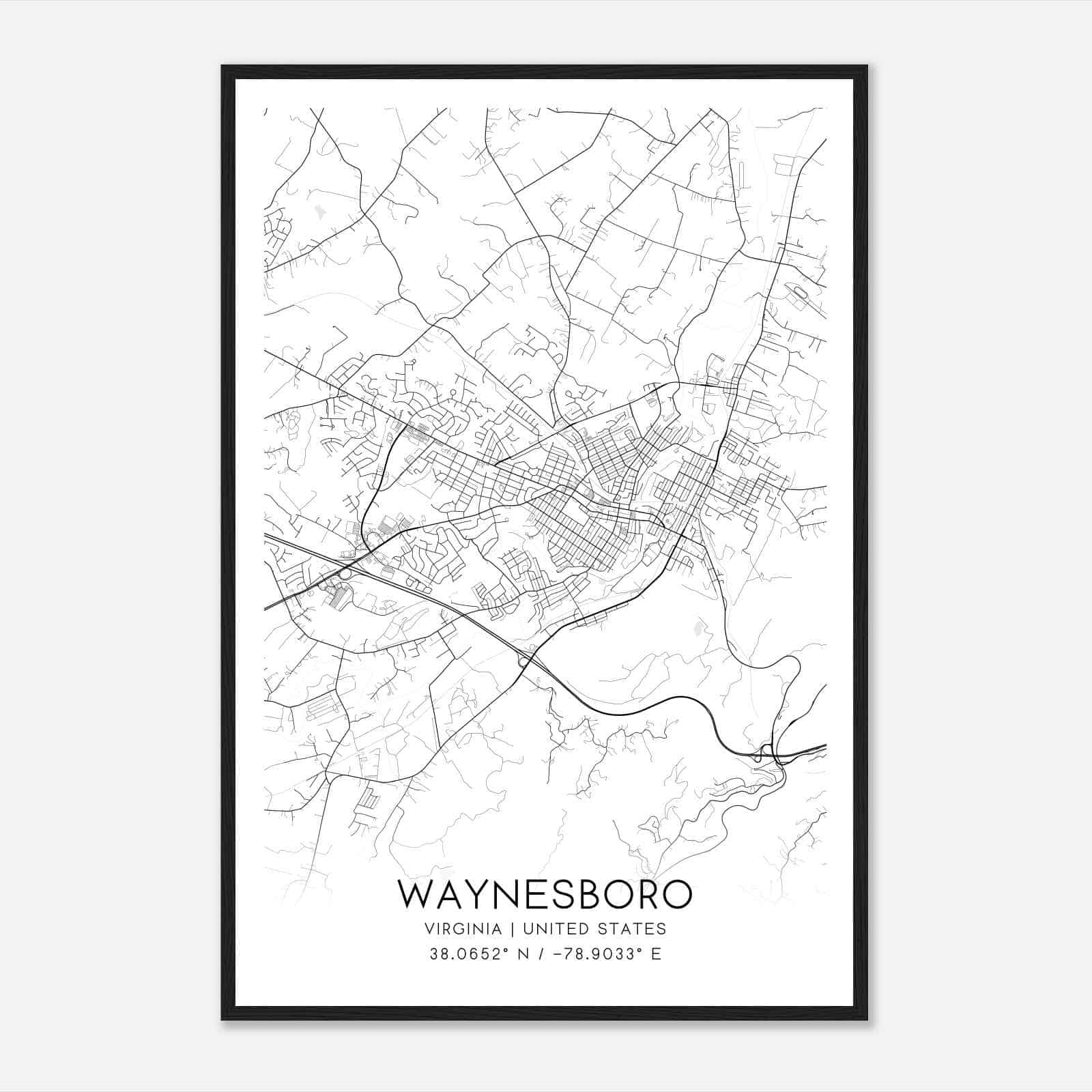 Waynesboro Virginia Map Poster, Modern Home Decor Wall Art Print