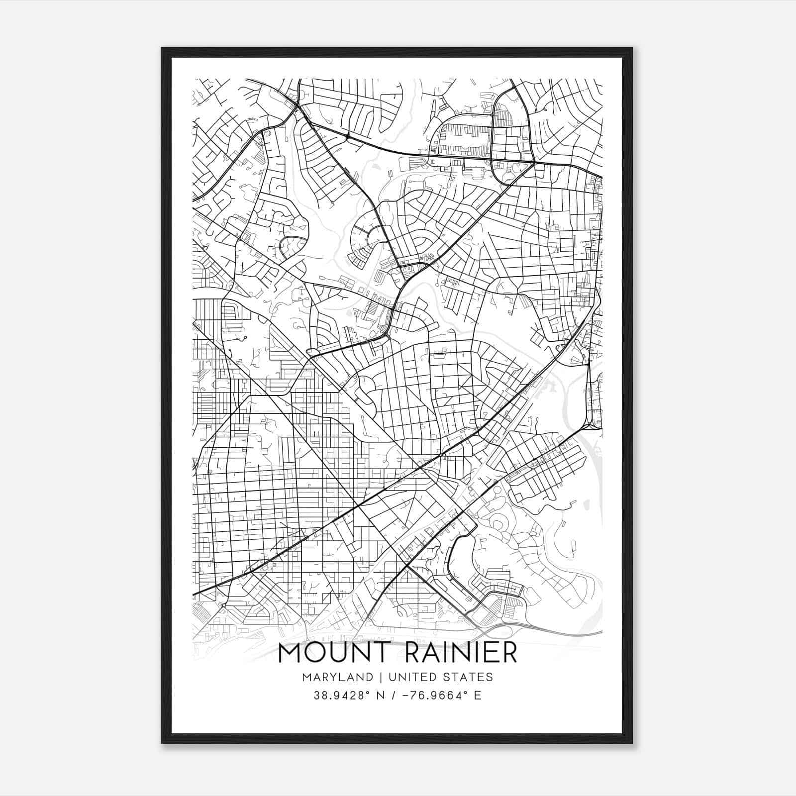 Mount Rainier Maryland Map Poster, Modern Home Decor Wall Art Print