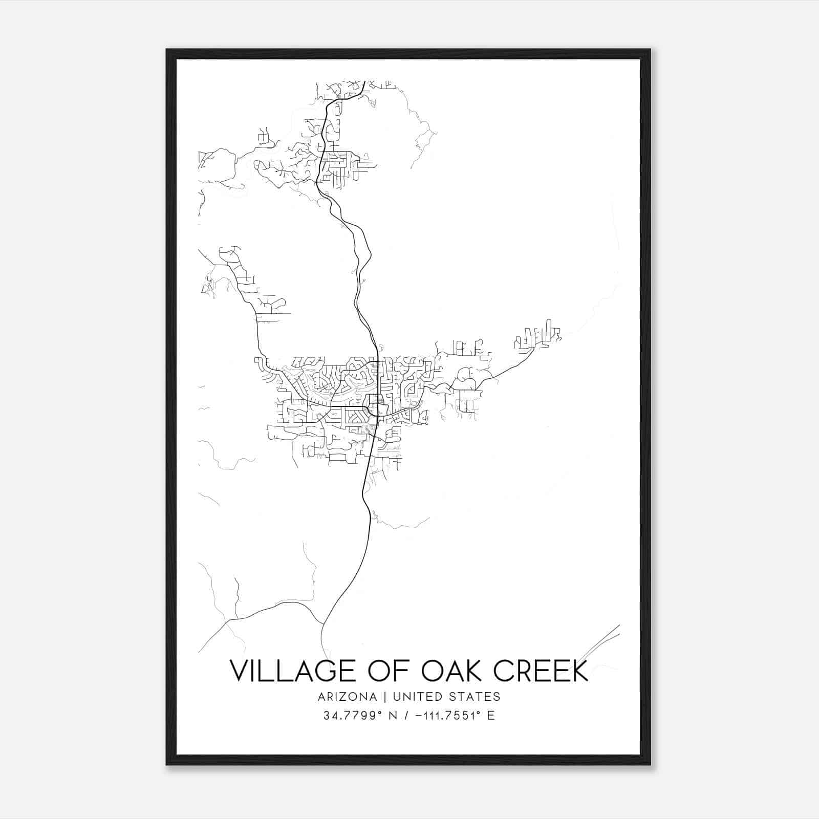 Village of Oak Creek Arizona Map Poster, Modern Home Decor Wall Art Print