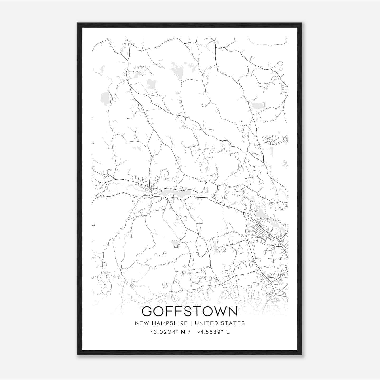 Goffstown New Hampshire Map Poster, Modern Home Decor Wall Art Print