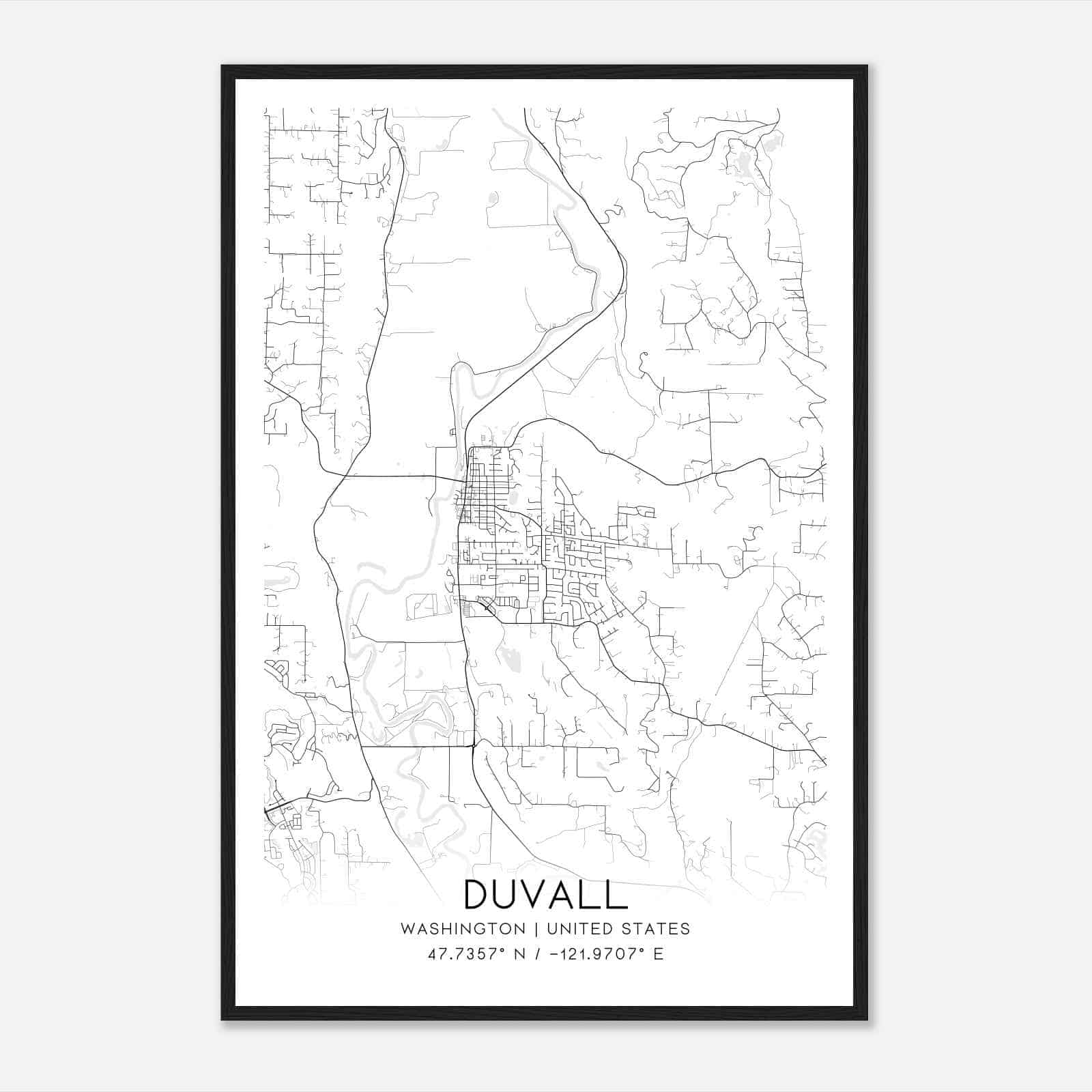 Duvall Washington Map Poster, Modern Home Decor Wall Art Print