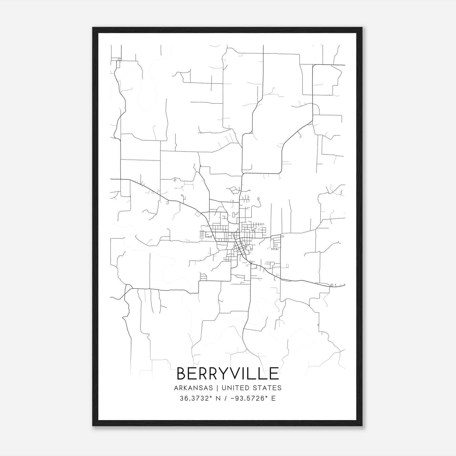 Berryville Arkansas Map Poster, Modern Home Decor Wall Art Print