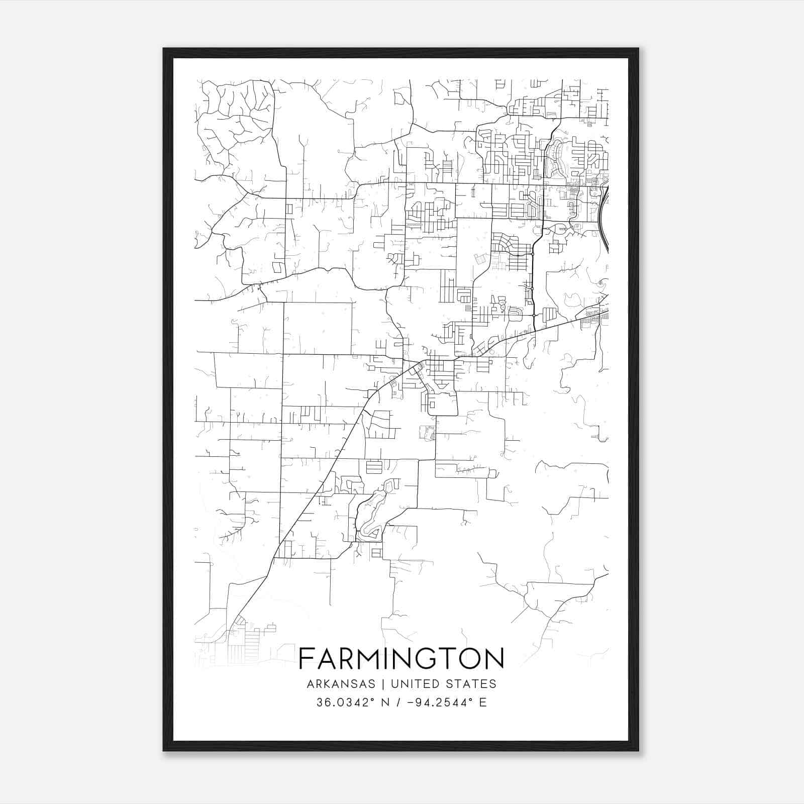Farmington Arkansas Map Poster, Modern Home Decor Wall Art Print
