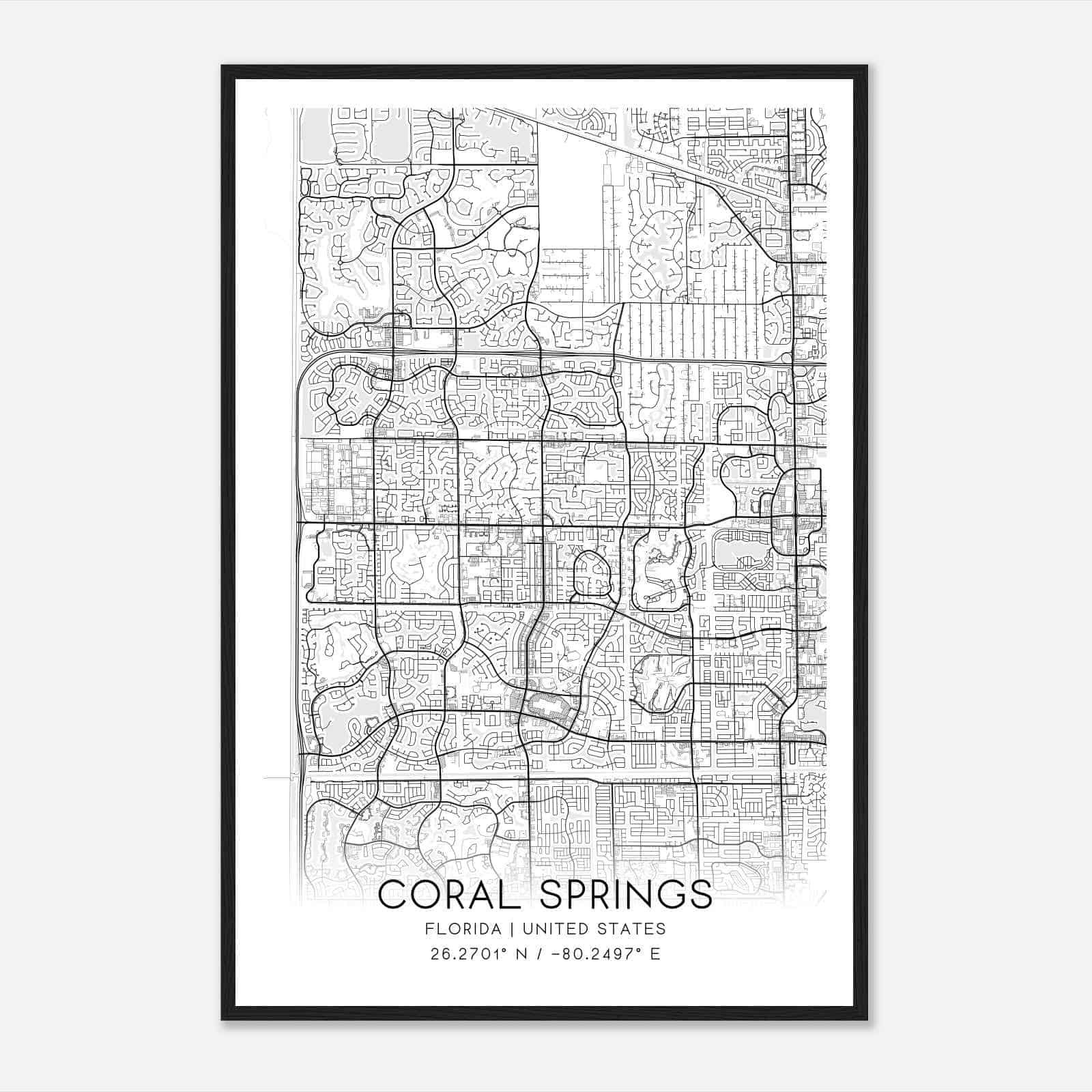 Coral Springs Florida Map Poster, Modern Home Decor Wall Art Print