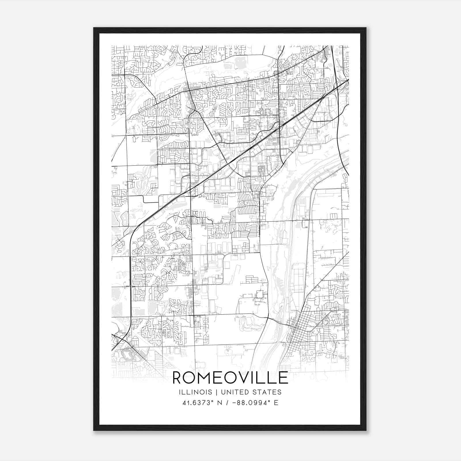 Romeoville Illinois Map Poster, Modern Home Decor Wall Art Print