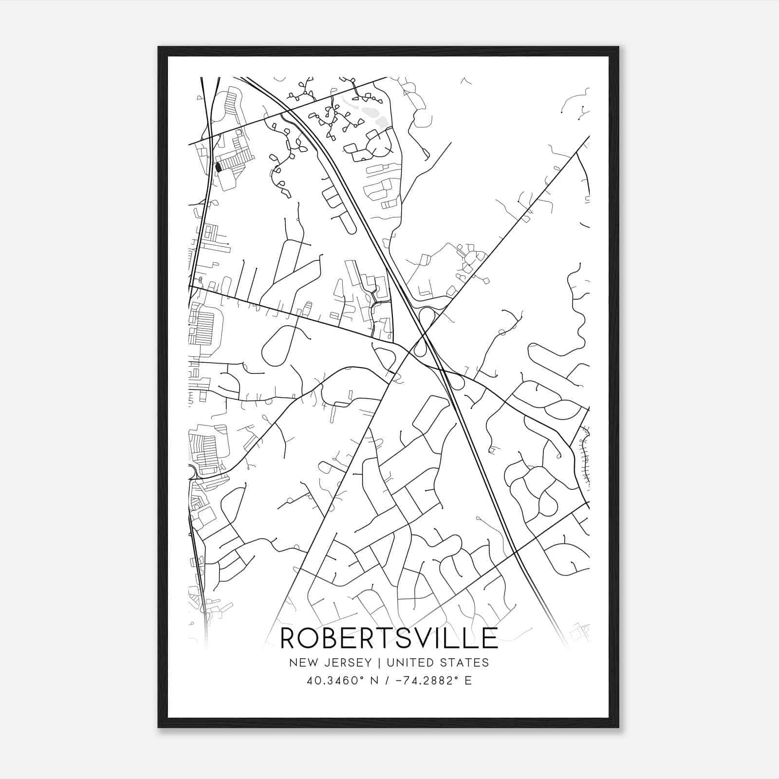 Robertsville New Jersey Map Poster, Modern Home Decor Wall Art Print