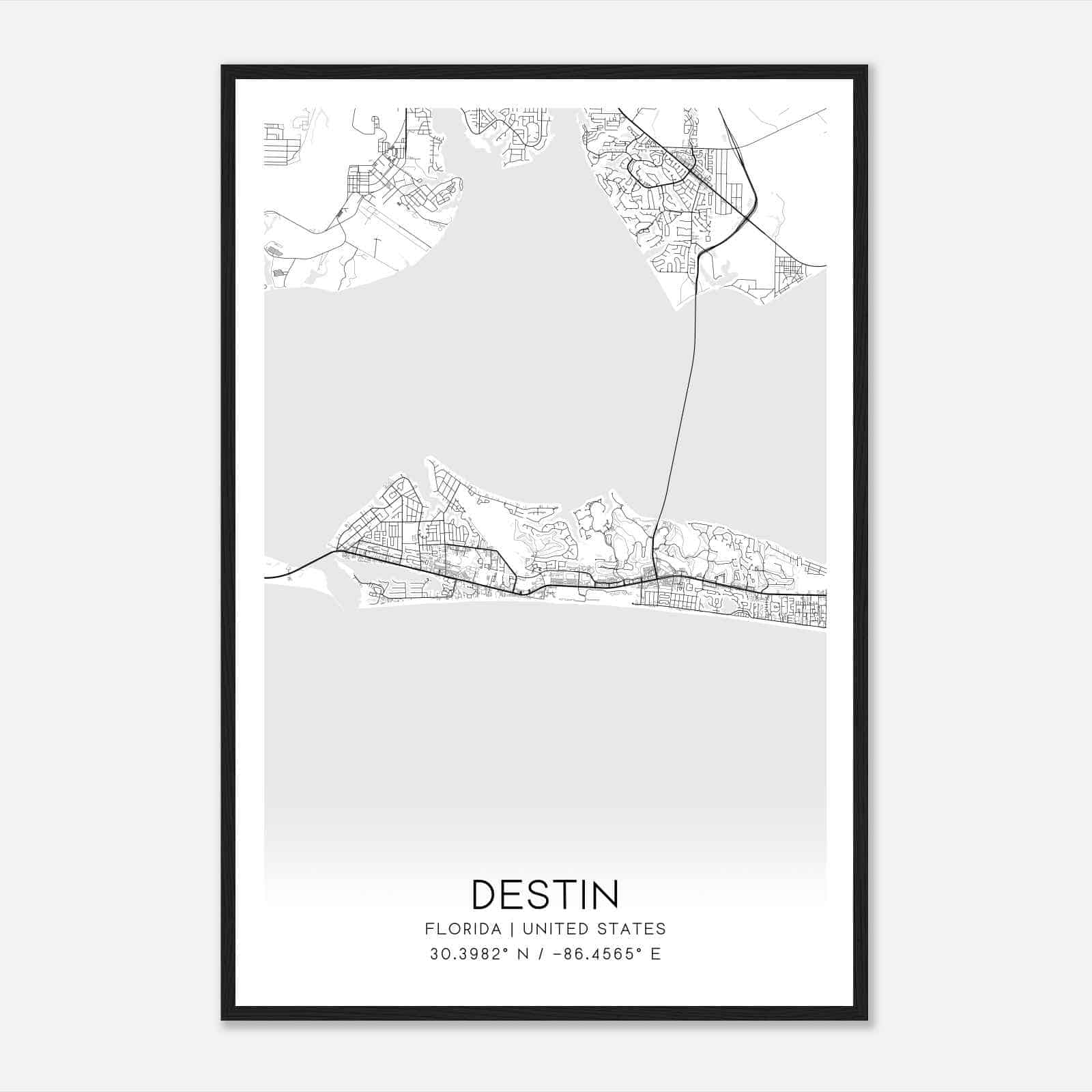 Destin Florida Map Poster, Modern Home Decor Wall Art Print