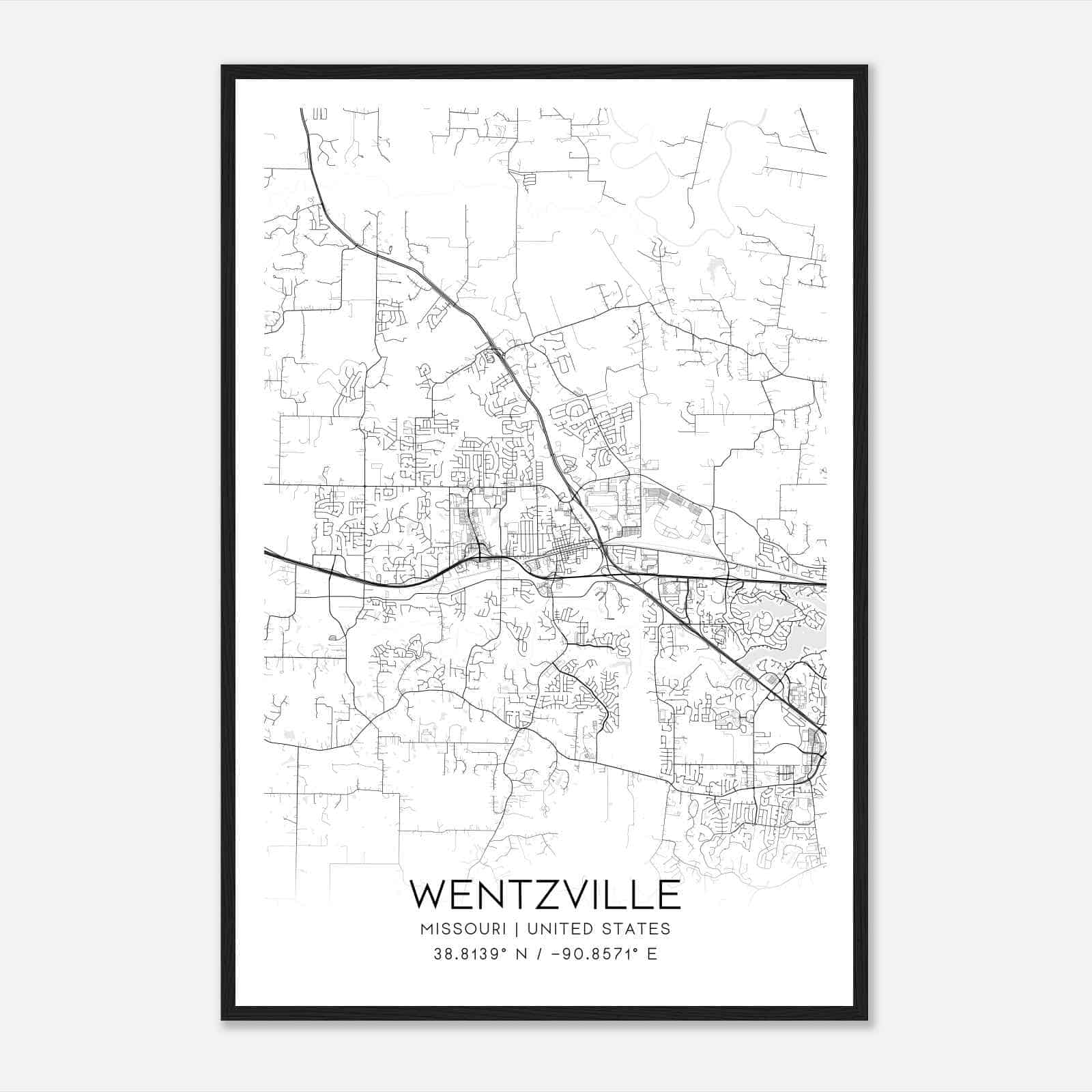 Wentzville Missouri Map Poster, Modern Home Decor Wall Art Print