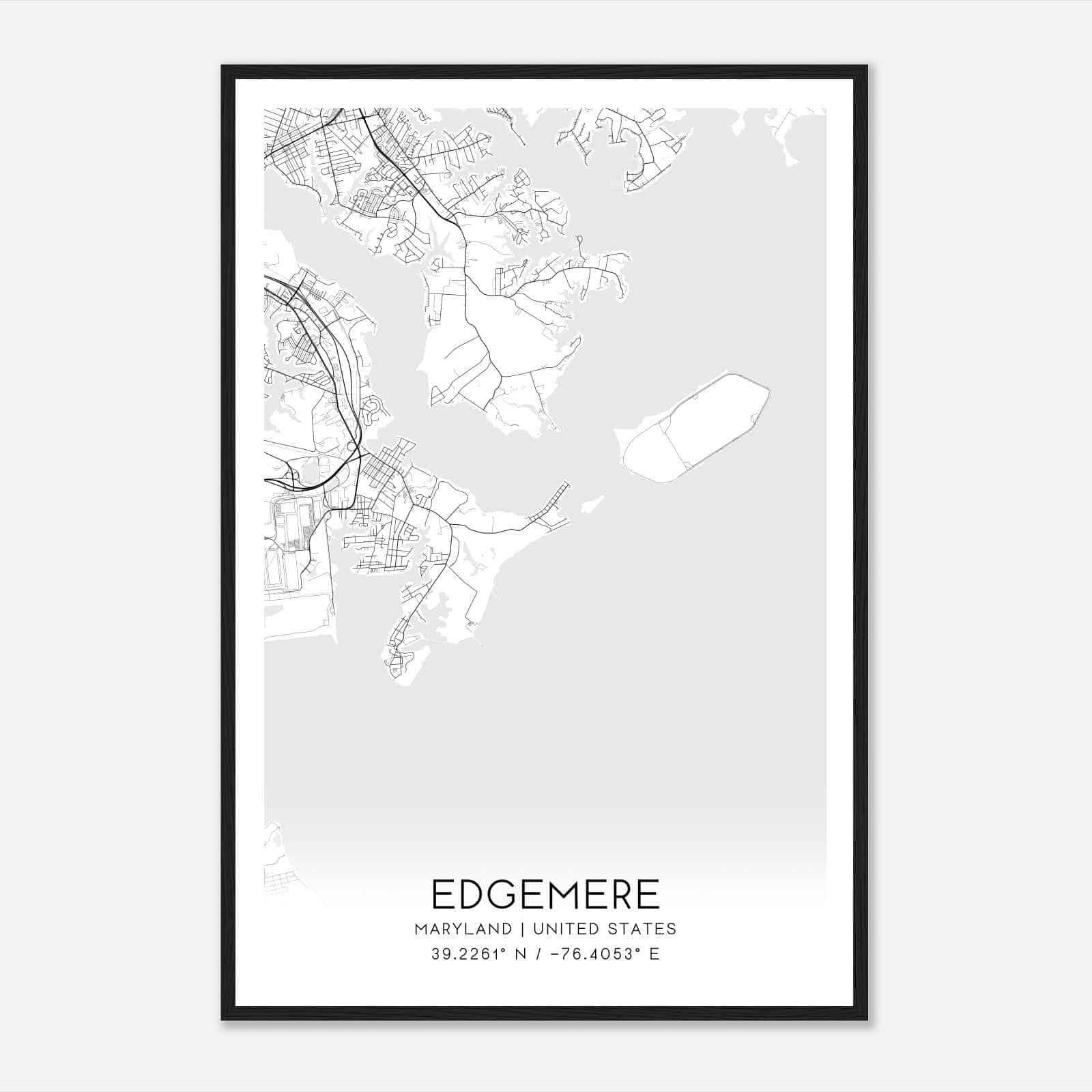 Edgemere Maryland Map Poster, Modern Home Decor Wall Art Print