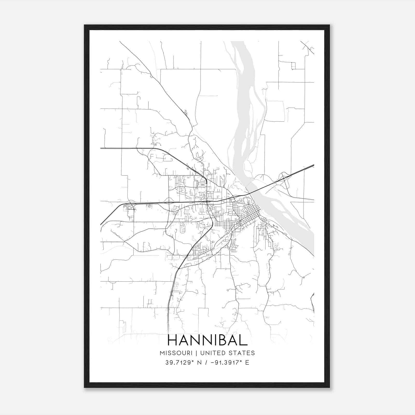 Hannibal Missouri Map Poster, Modern Home Decor Wall Art Print Custom