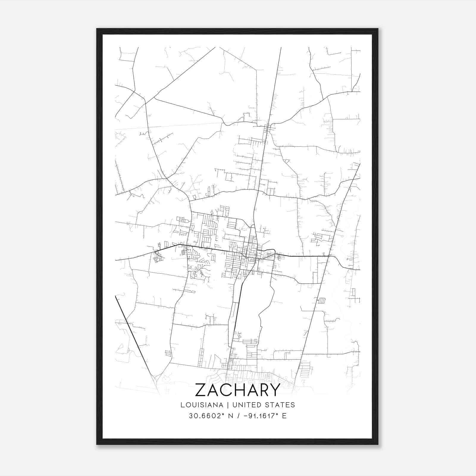 Zachary Louisiana Map Poster, Modern Home Decor Wall Art Print