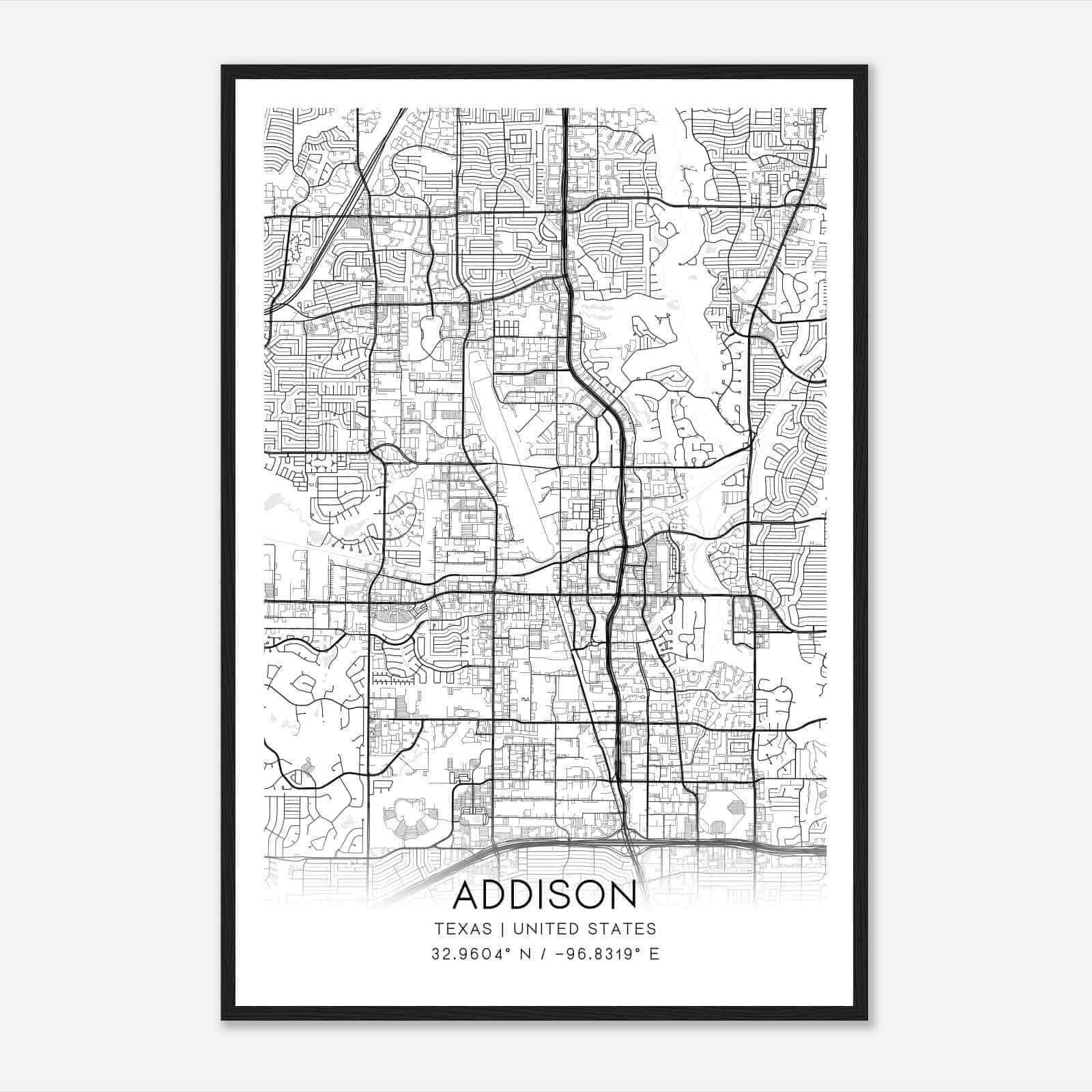 Addison Texas Map Poster, Modern Home Decor Wall Art Print