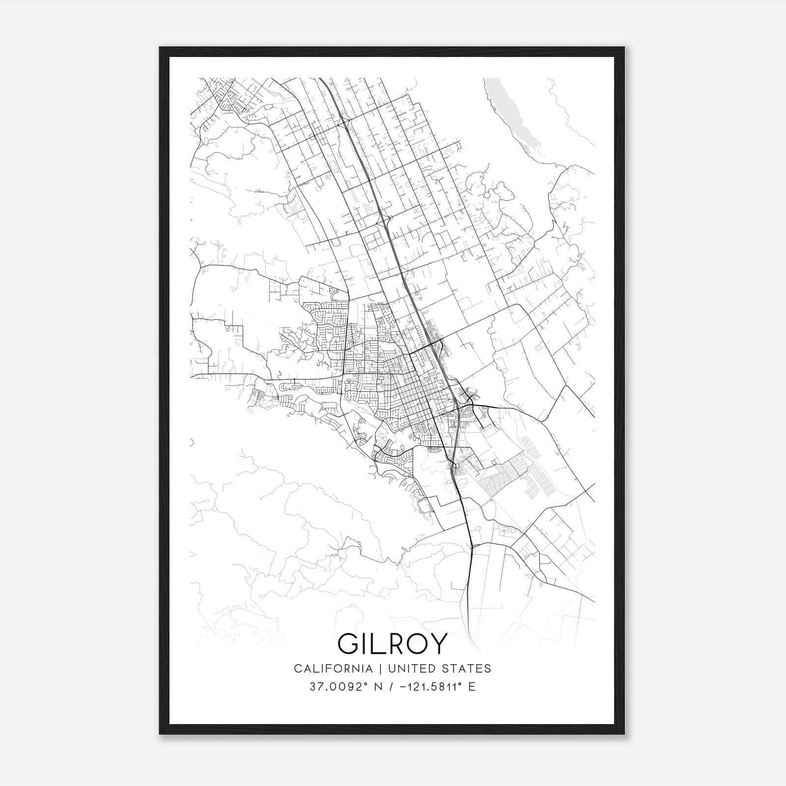 Gilroy California Map Poster, Modern Home Decor Wall Art Print