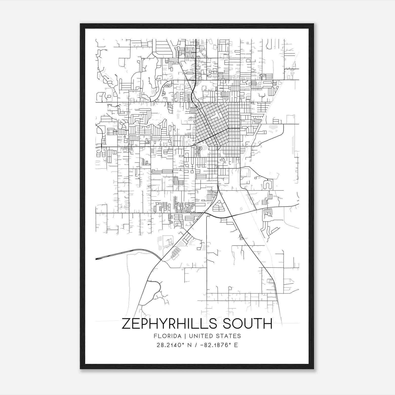 Zephyrhills South Florida Map Poster, Modern Home Decor Wall Art Print