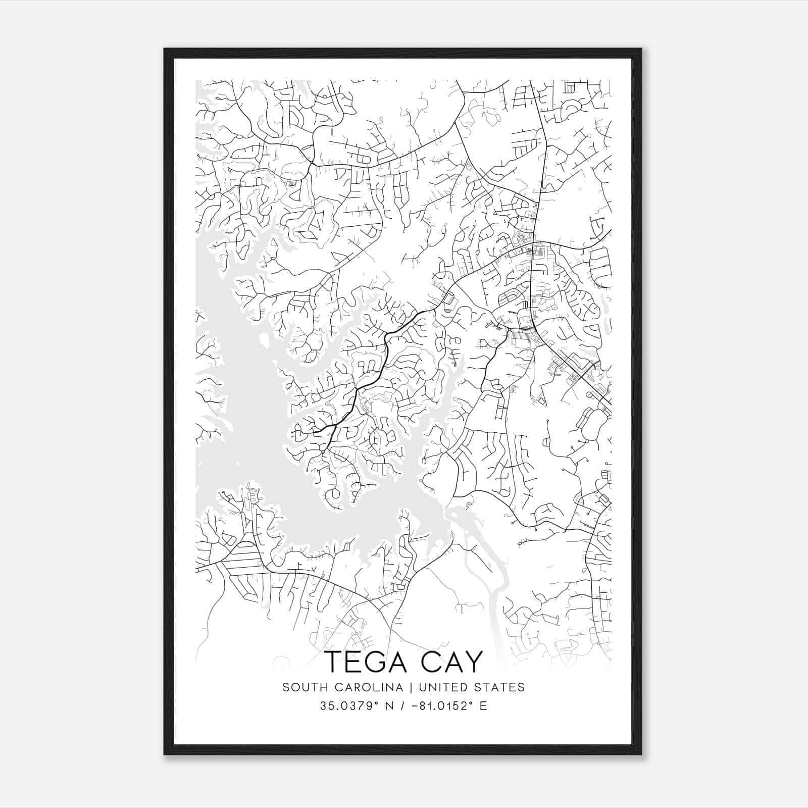 Tega Cay South Carolina Map Poster, Modern Home Decor Wall Art Print