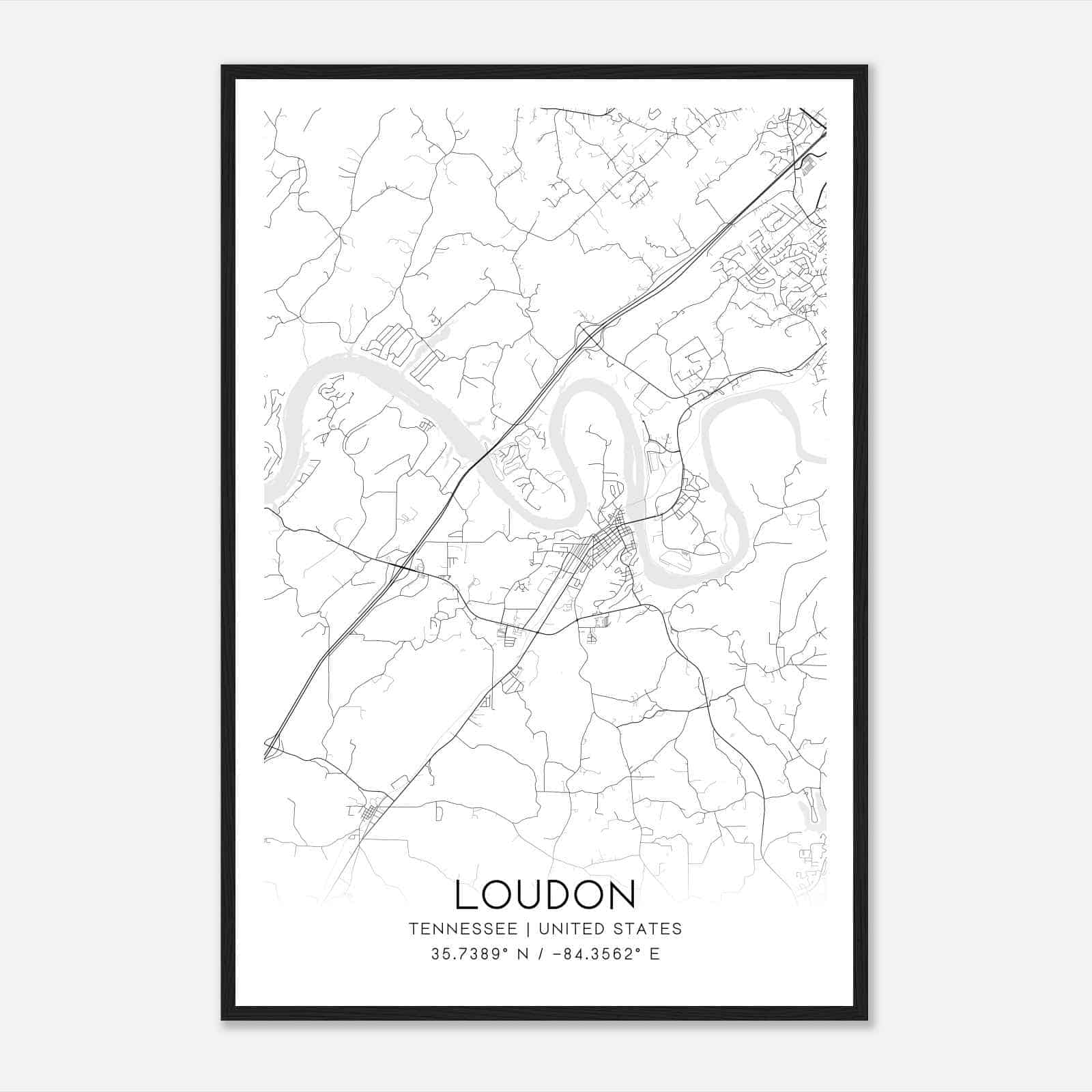 Loudon Tennessee Map Poster, Modern Home Decor Wall Art Print