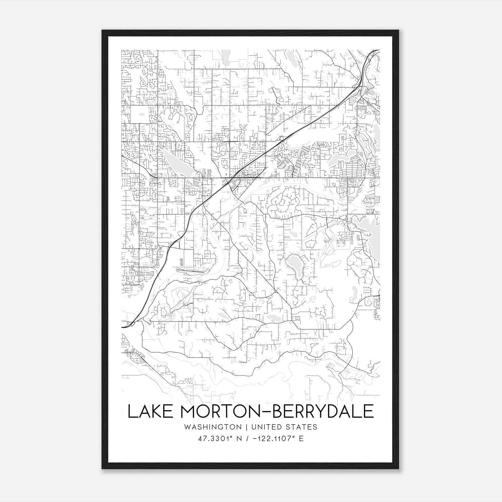 Lake MortonBerrydale Washington Map Poster, Modern Home Decor Wall Art