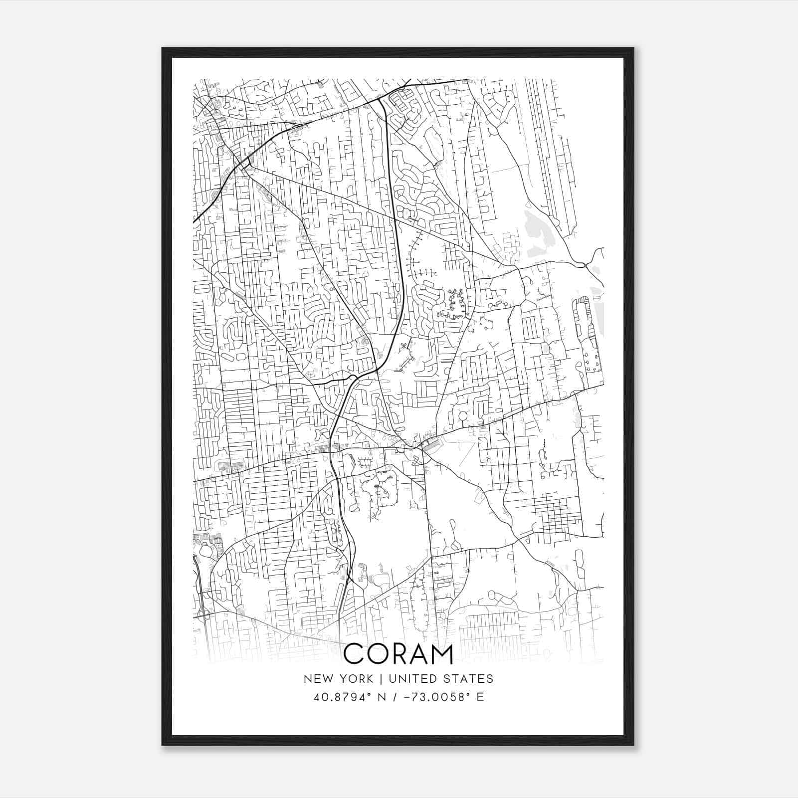 Coram New York Map Poster, Modern Home Decor Wall Art Print