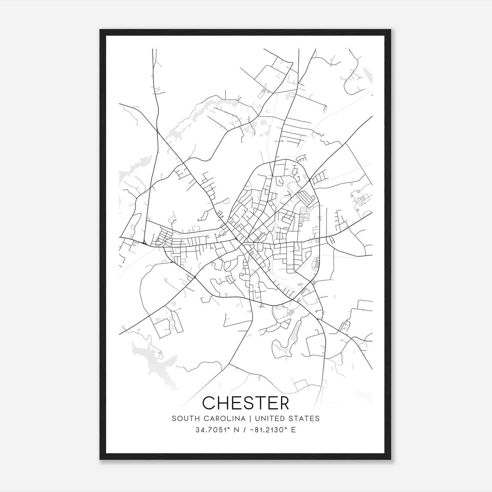 Chester South Carolina Map Poster, Modern Home Decor Wall Art Print