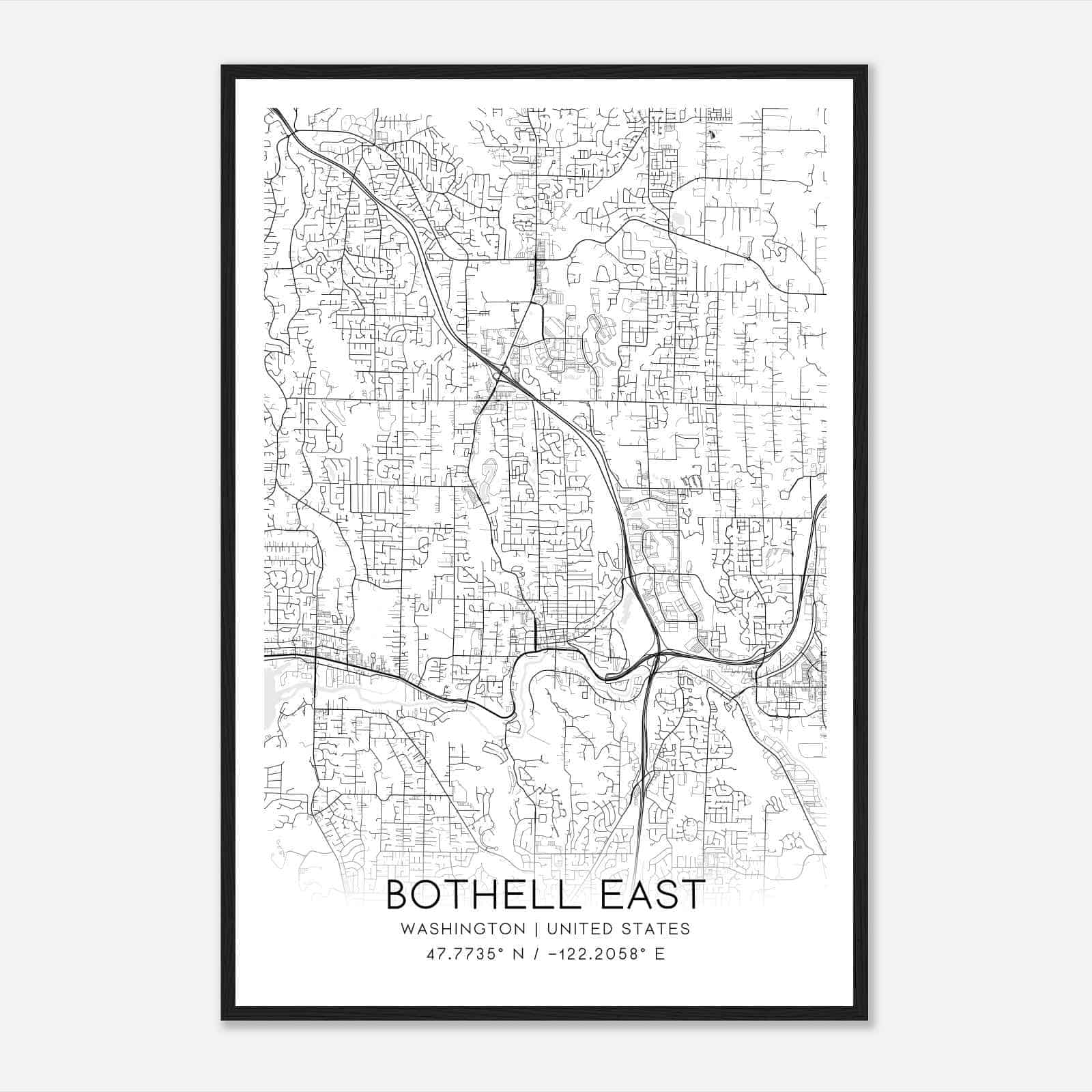 Bothell East Washington Map Poster, Modern Home Decor Wall Art Print