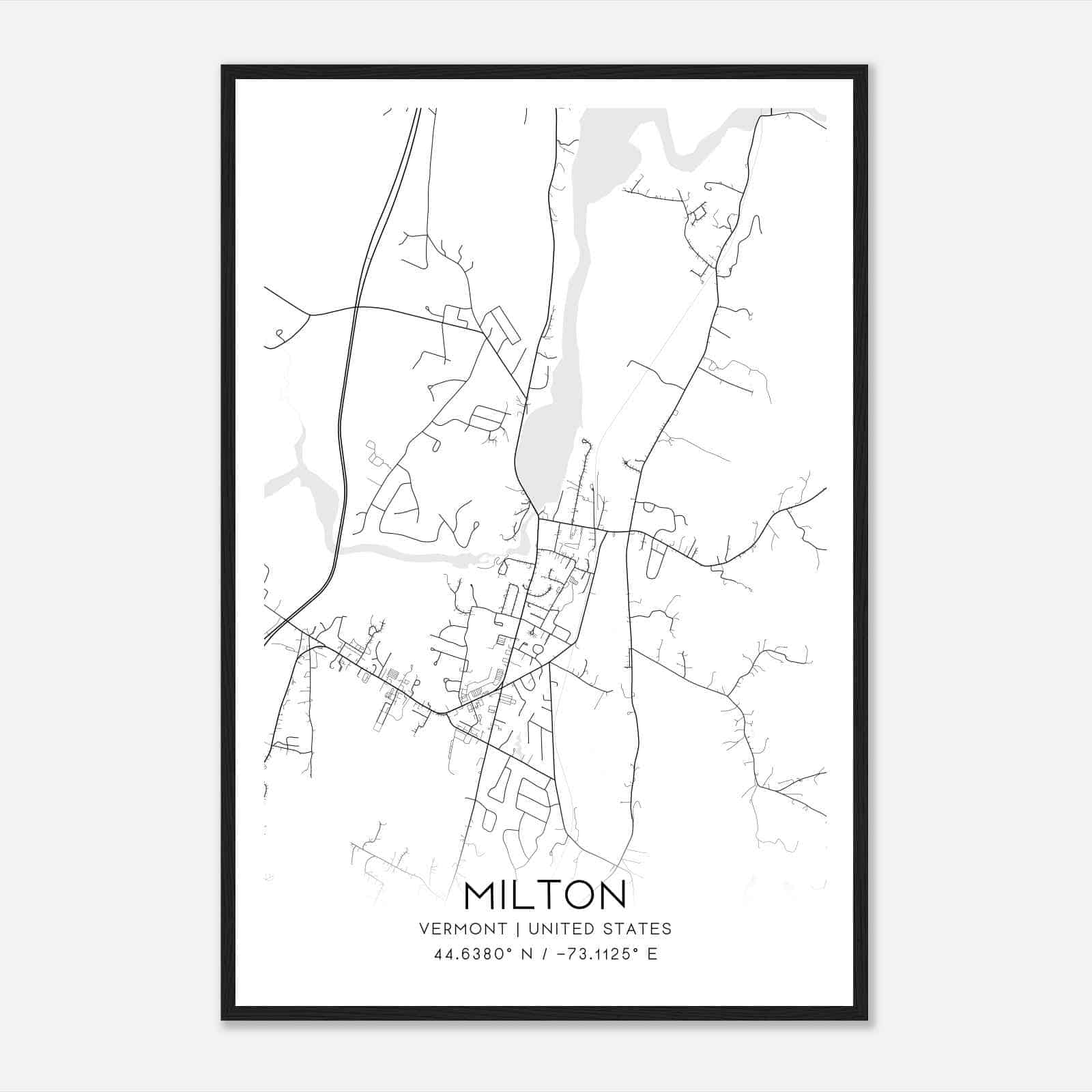 Milton Vermont Map Poster, Modern Home Decor Wall Art Print