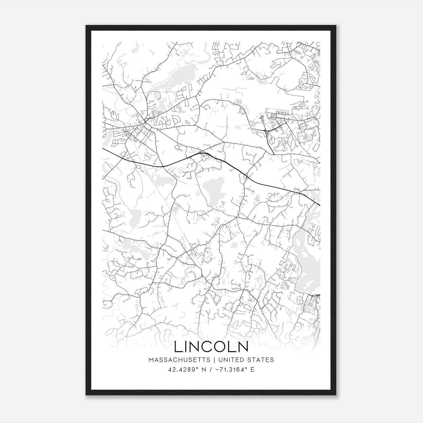 Lincoln Massachusetts Map Poster, Modern Home Decor Wall Art Print