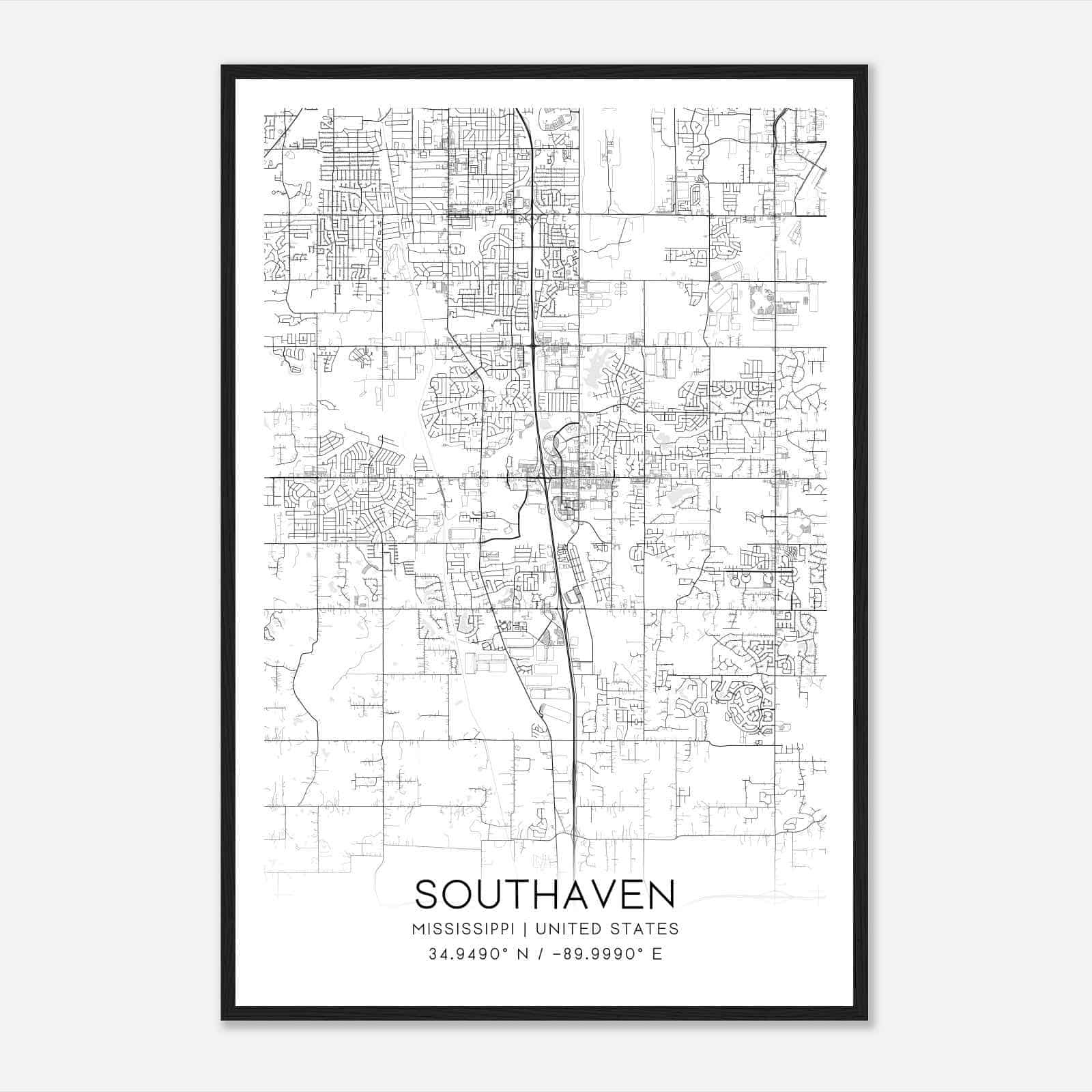 Southaven Mississippi Map Poster, Modern Home Decor Wall Art Print
