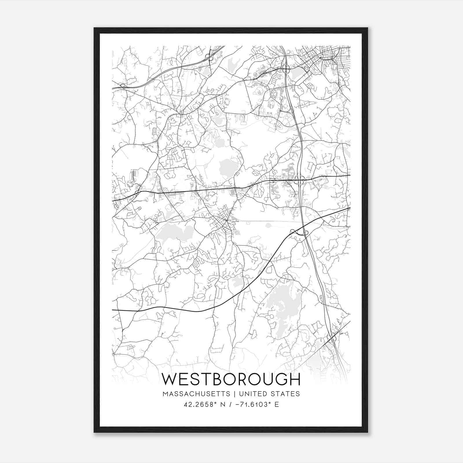 Westborough Massachusetts Map Poster, Modern Home Decor Wall Art Print