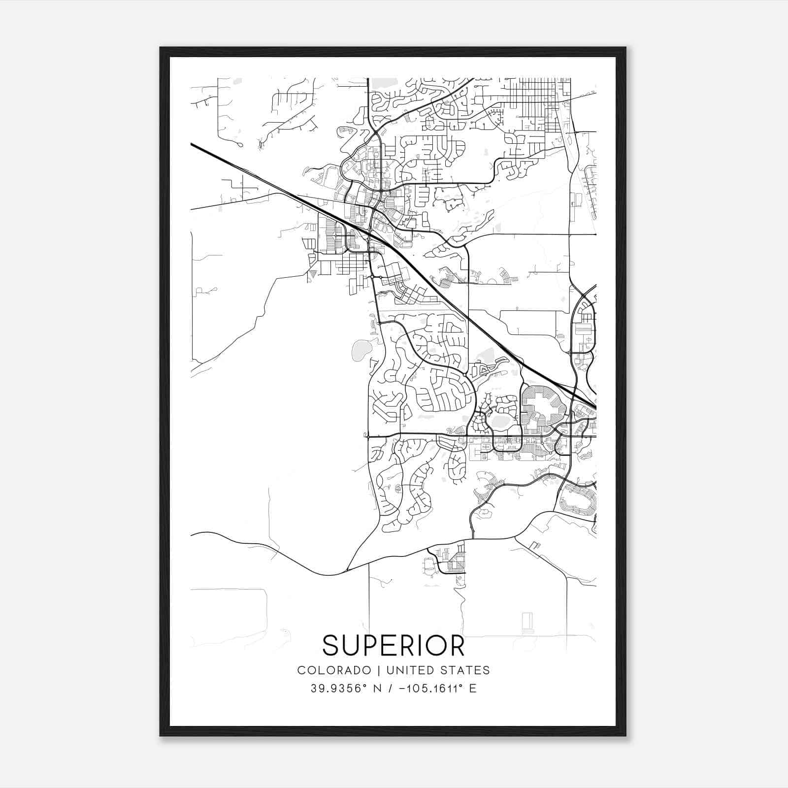 Superior Colorado Map Poster, Modern Home Decor Wall Art Print