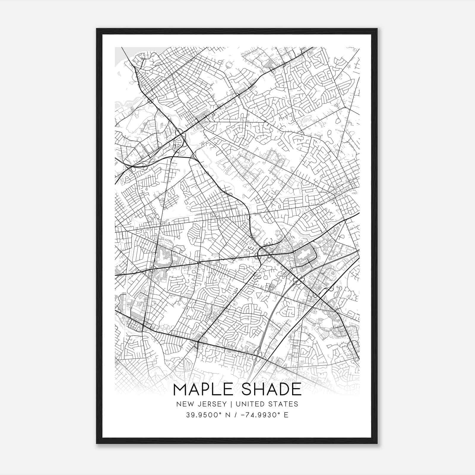 Maple Shade New Jersey Map Poster, Modern Home Decor Wall Art Print