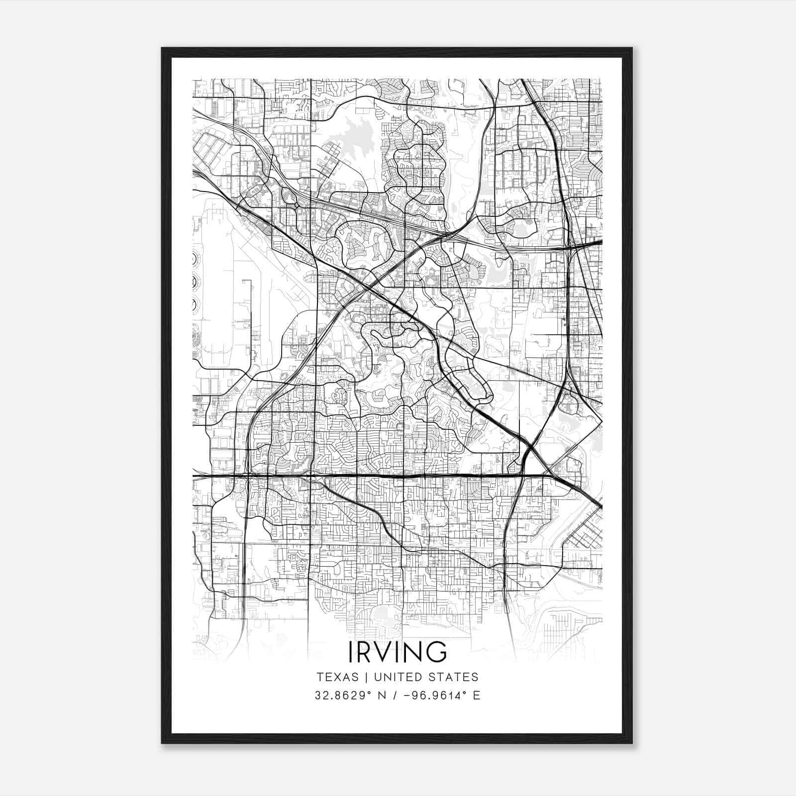 Irving Texas Map Poster, Modern Home Decor Wall Art Print