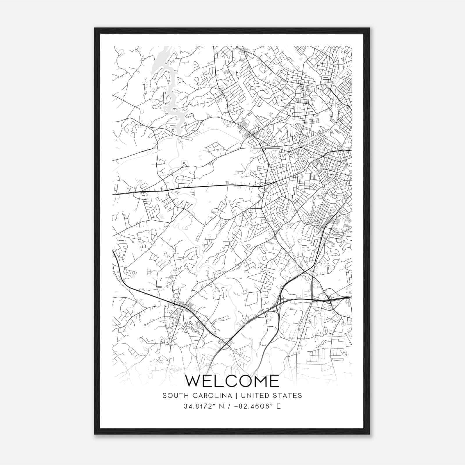 Welcome South Carolina Map Poster, Modern Home Decor Wall Art Print
