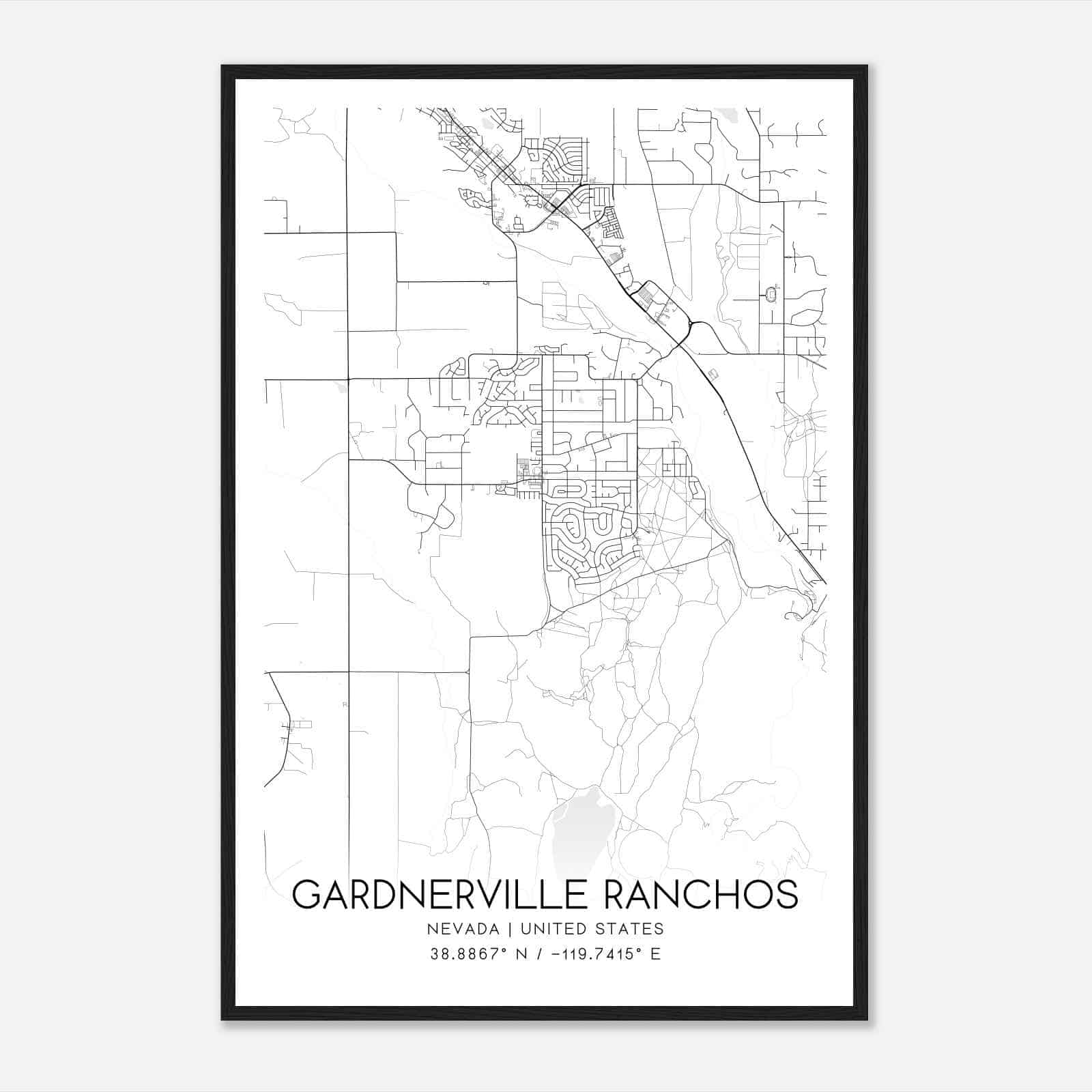 Gardnerville Ranchos Nevada Map Poster, Modern Home Decor Wall Art Print