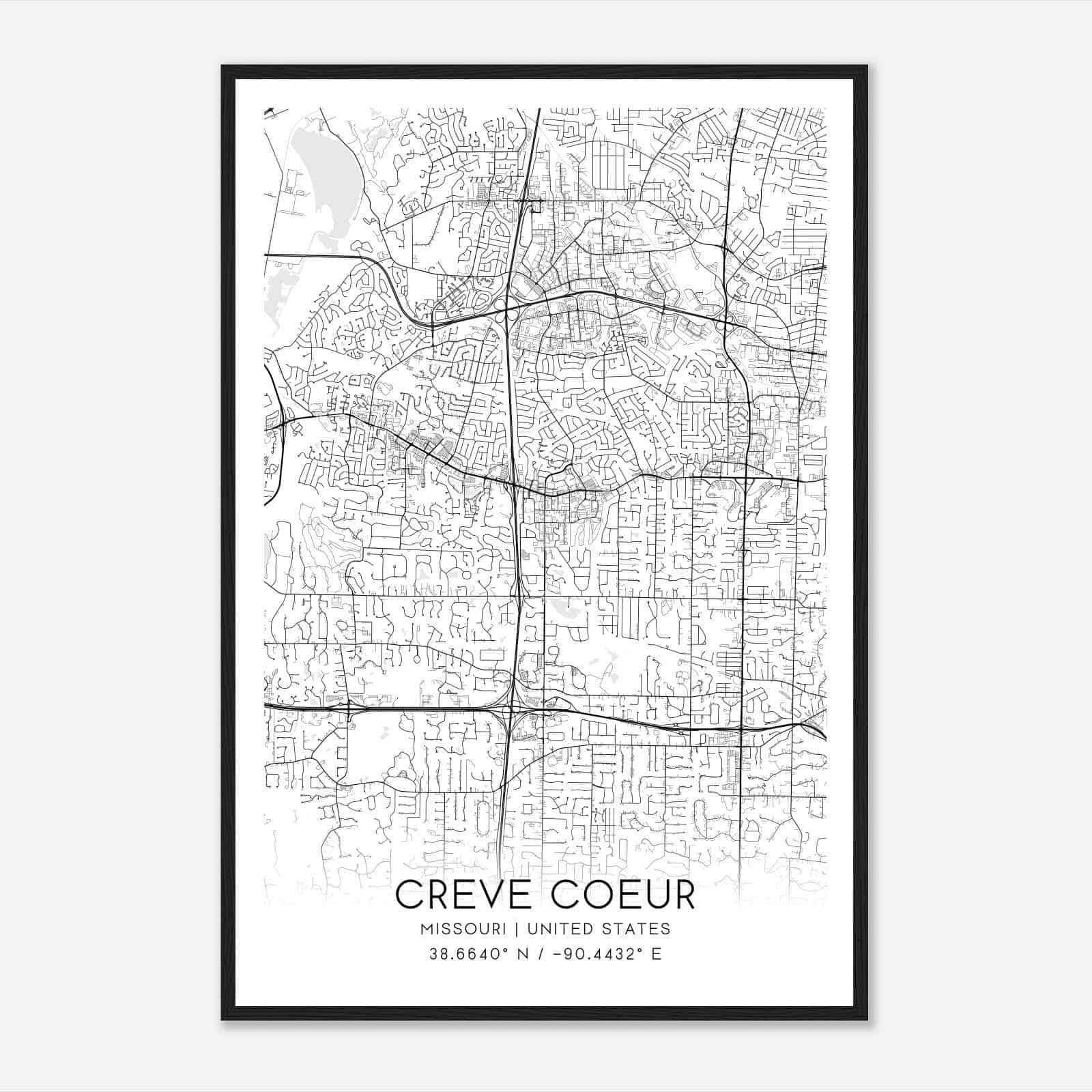 Creve Coeur Missouri Map Poster, Modern Home Decor Wall Art Print