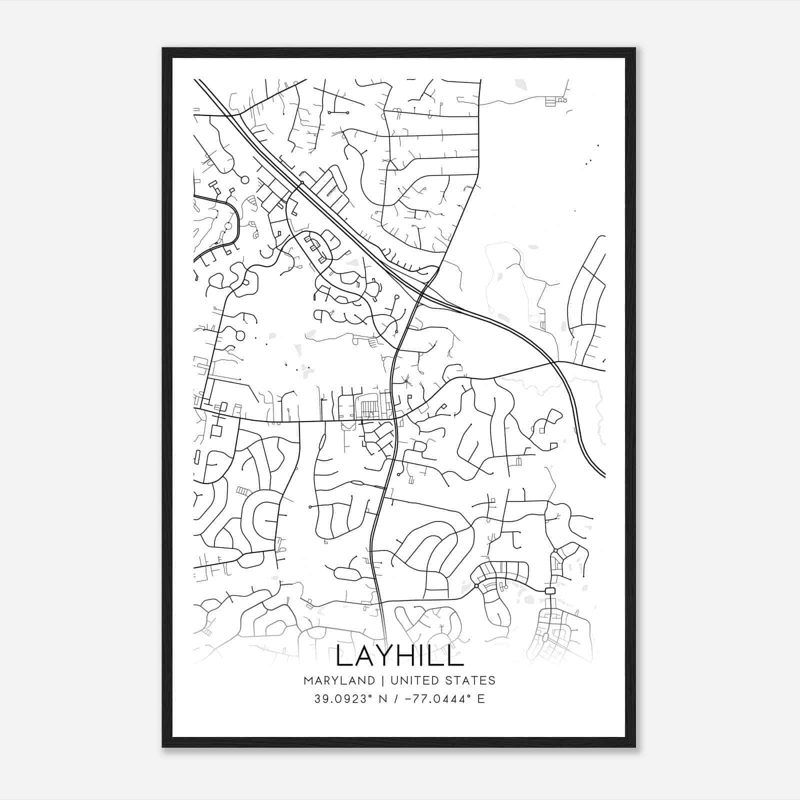 Layhill Maryland Map Poster, Modern Home Decor Wall Art Print