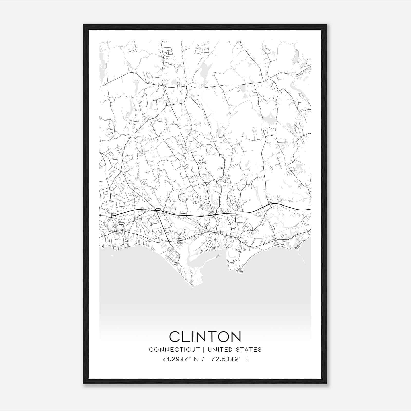 Clinton Connecticut Map Poster, Modern Home Decor Wall Art Print