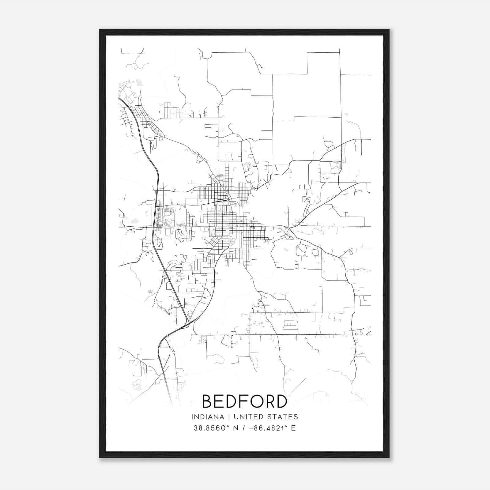 Bedford Indiana Map Poster, Modern Home Decor Wall Art Print