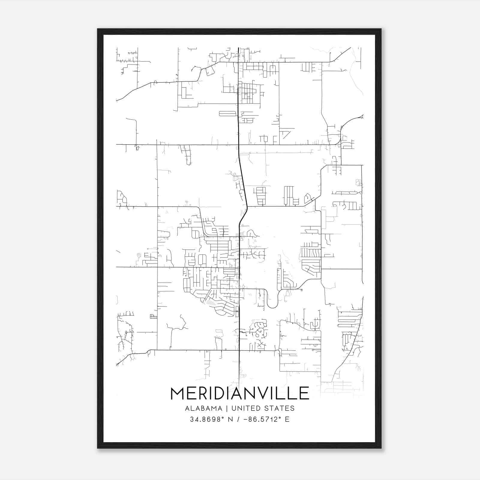 Meridianville Alabama Map Poster, Modern Home Decor Wall Art Print
