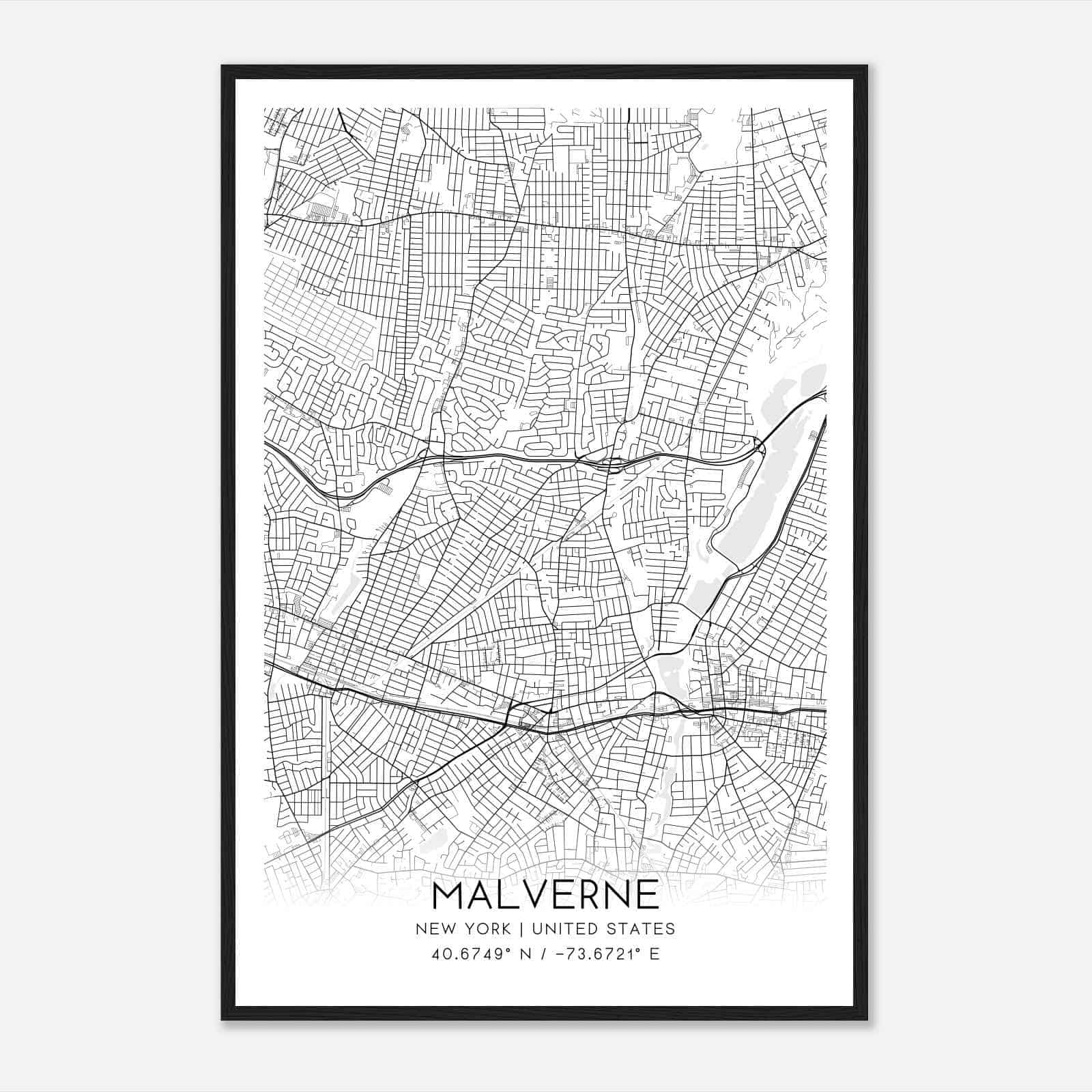 Malverne New York Map Poster, Modern Home Decor Wall Art Print