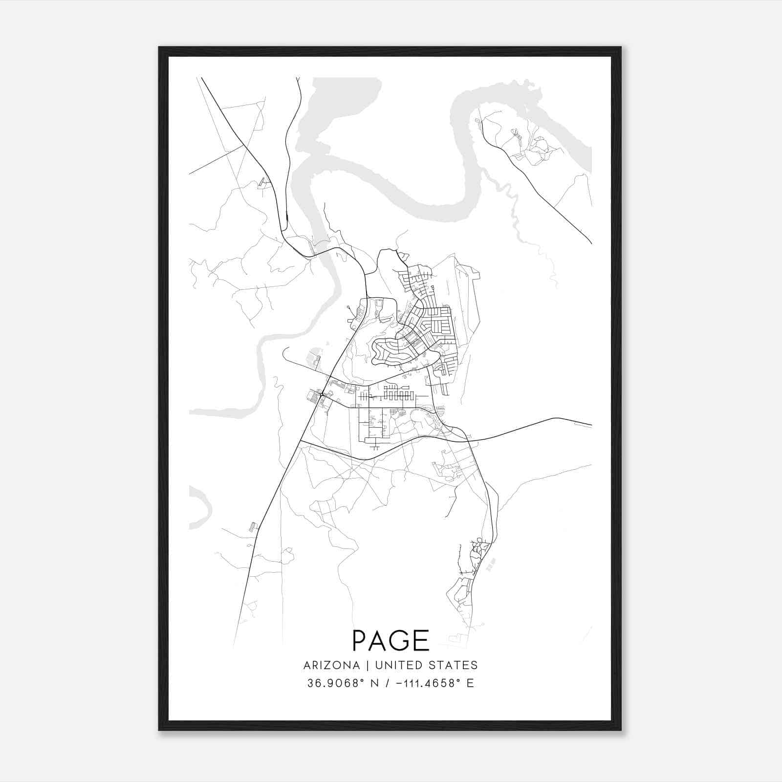 Page Arizona Map Poster, Modern Home Decor Wall Art Print